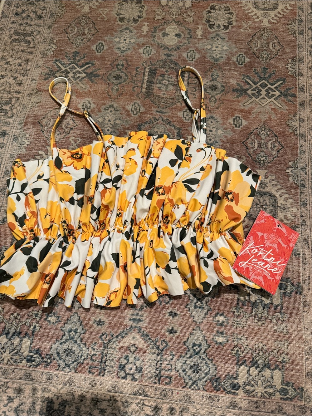 Kortni Jeane Yellow Floral Ruffle Crop Top